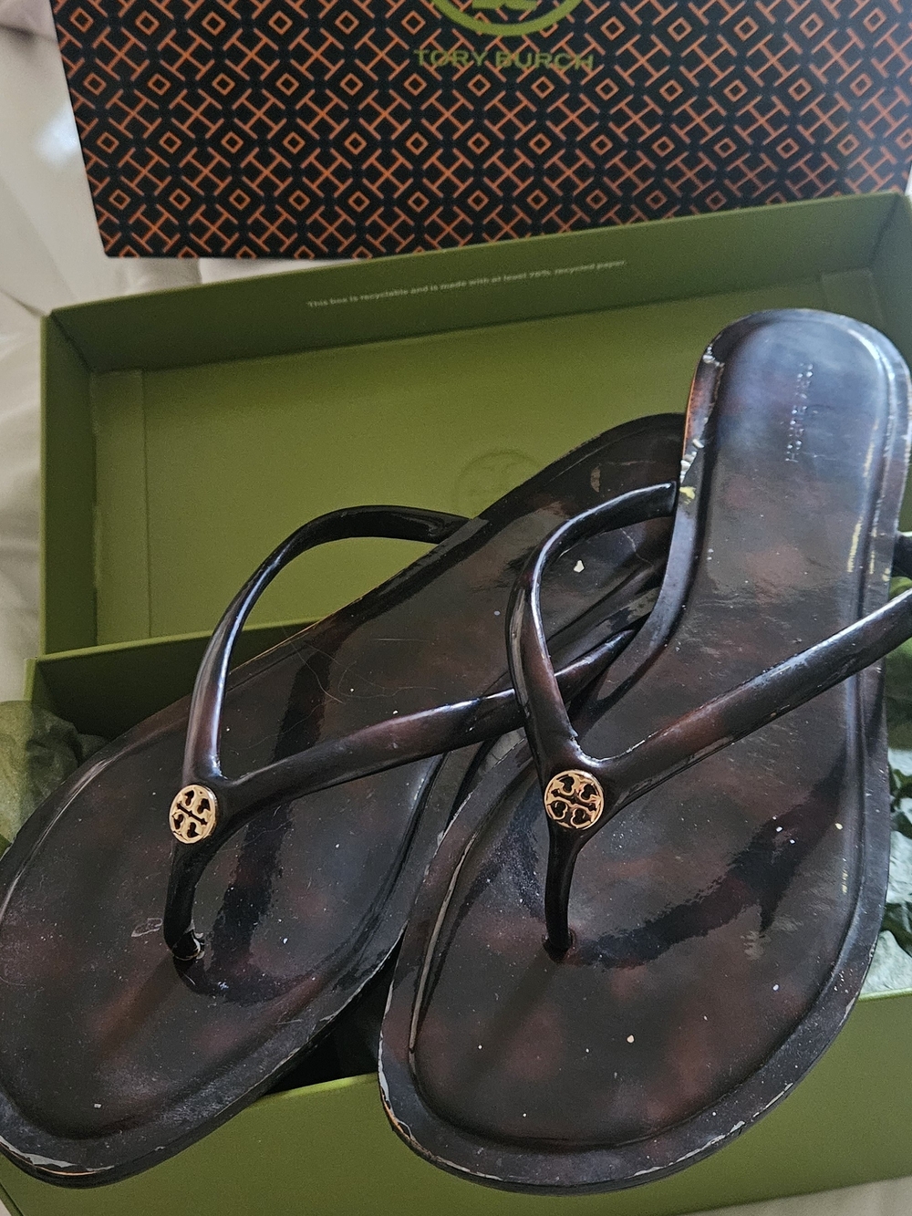 Tory Burch Black Tortoiseshell Logo Jelly Sandals